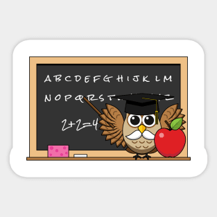 Cute Teacher Owl with Apple Cartoon Sticker